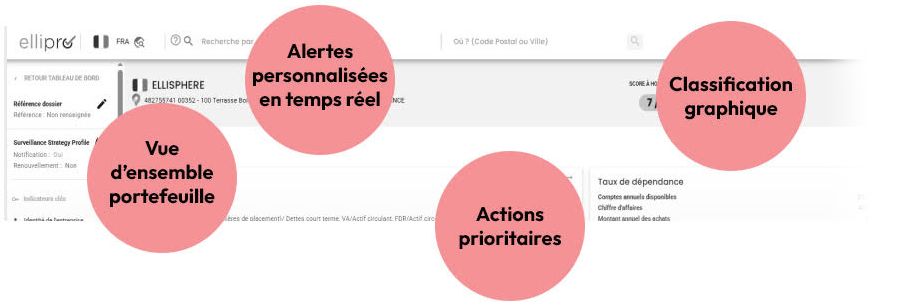Alertes personnalisées en temps réel / Classification graphique / Vue d’ensemble portefeuille / Actions prioritaires
